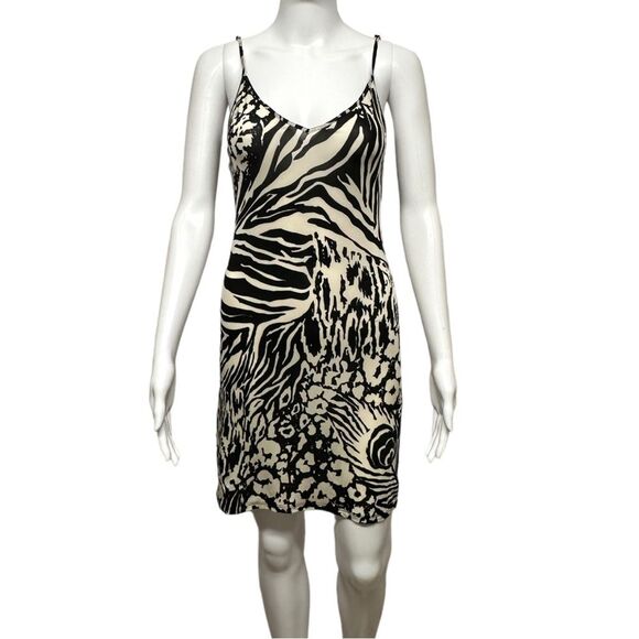 VINTAGE Hale Bob 90s Y2K 2000s Feather Print Slinky Sheer Sexy Slip Dress S XS - Picture 3 of 14